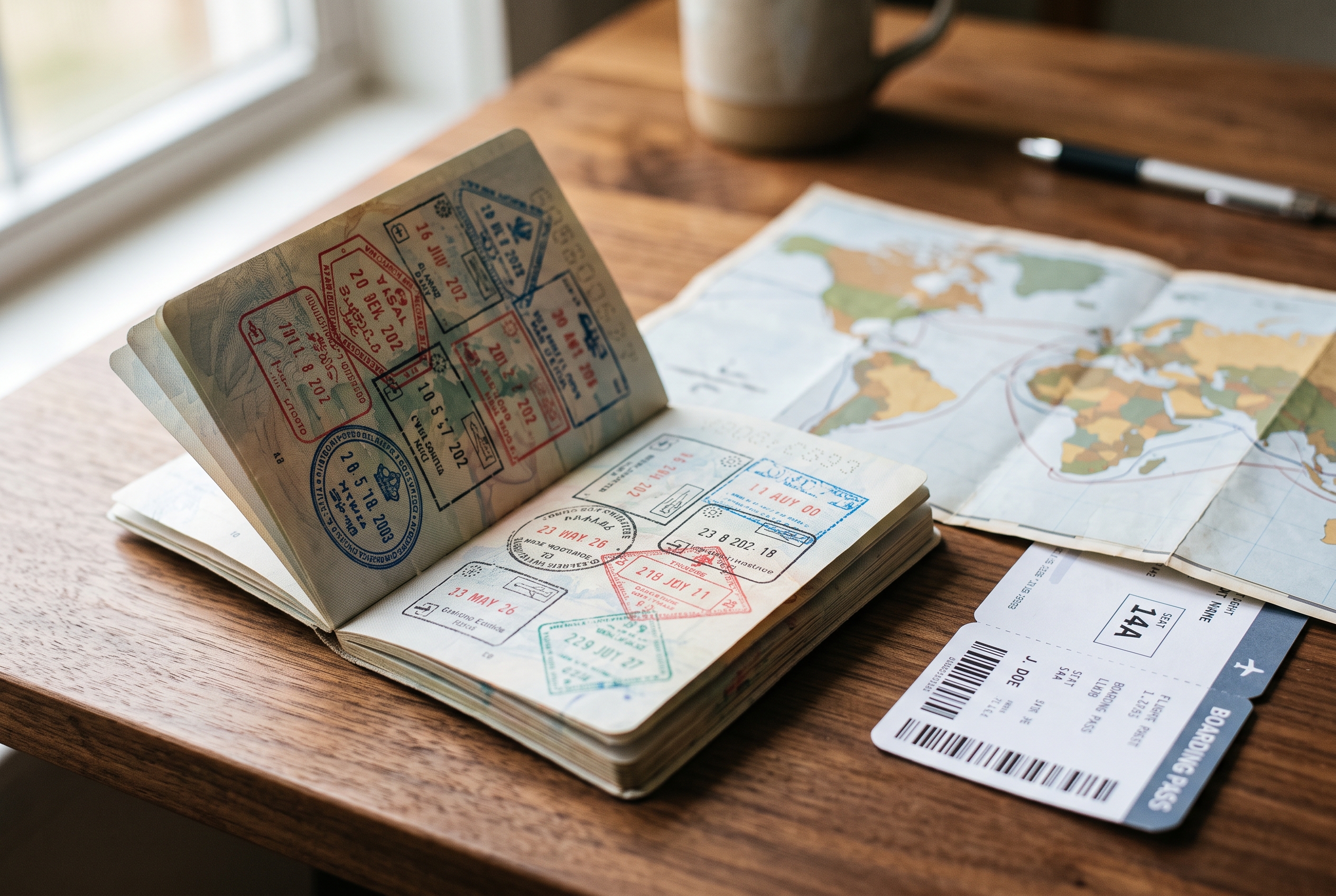 Passport with visa stamps